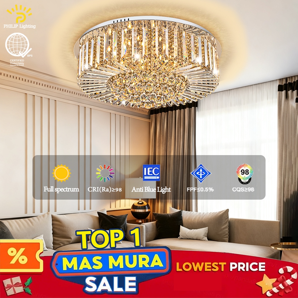 LED ceiling light crystal light with remote dimming for living room rectangular high-end Chandelier