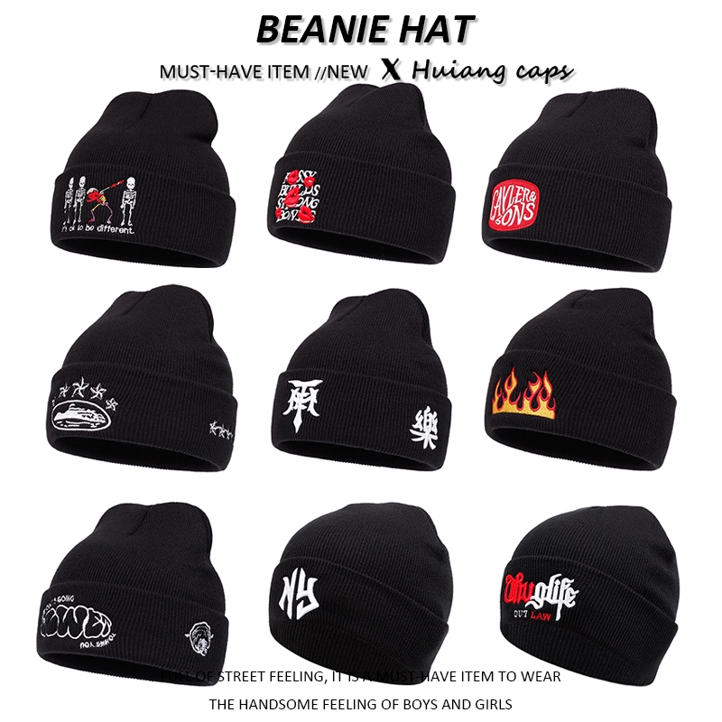 High quality Beanies hat fashion embroidery skull cap for men women knitted hat more color