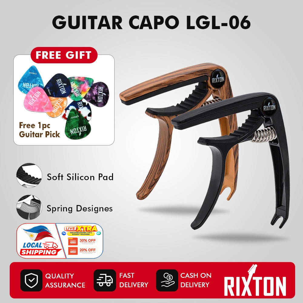 Rixton Guitar Capo LGL 06 Clamp Alu Alloy Metal Wood Grain Quick Change Acoustic Capo with Picks
