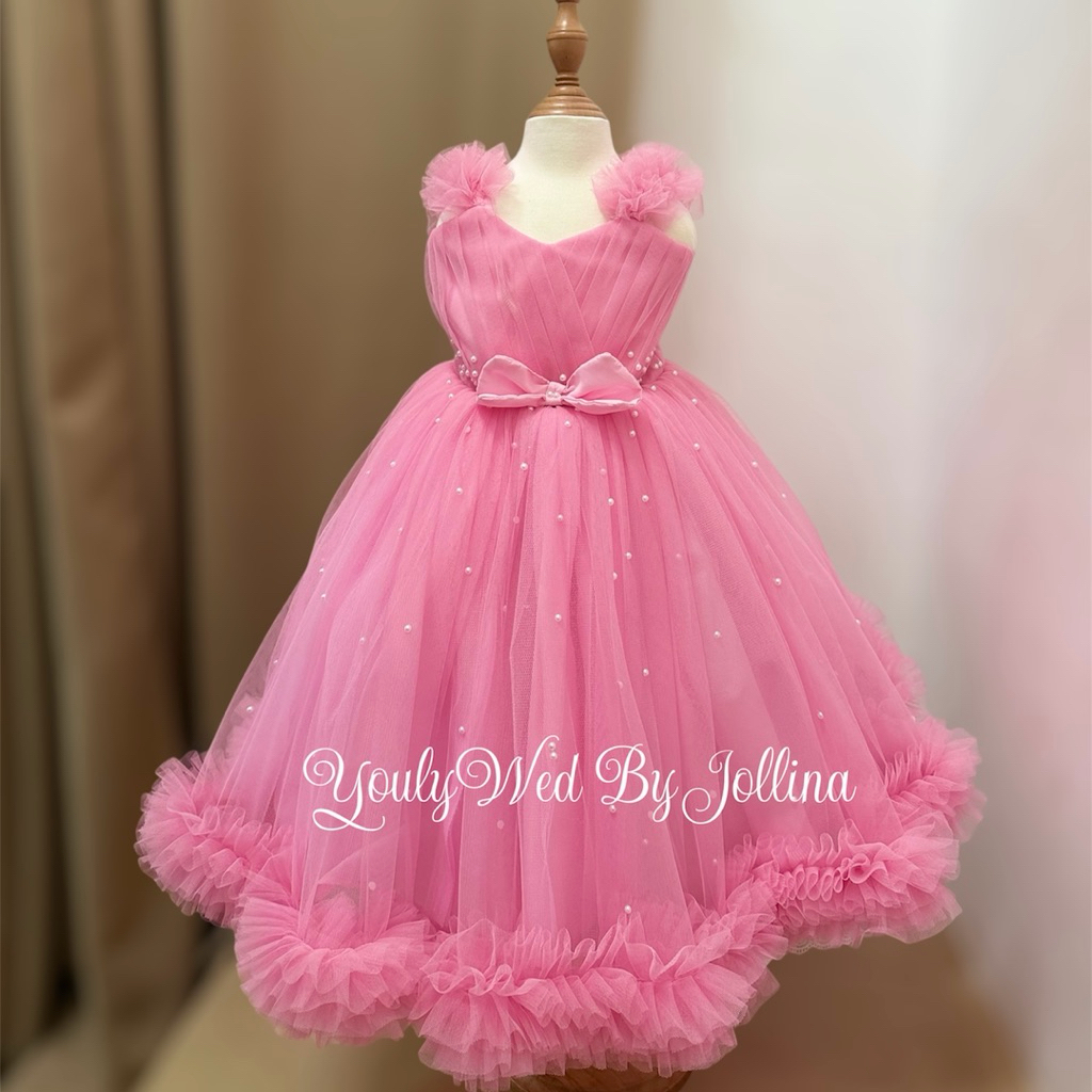FLOWER GIRL GOWN PLEATED TOP WITH RUFFLES/ BALLGOWN FOR KIDS (Colleen)