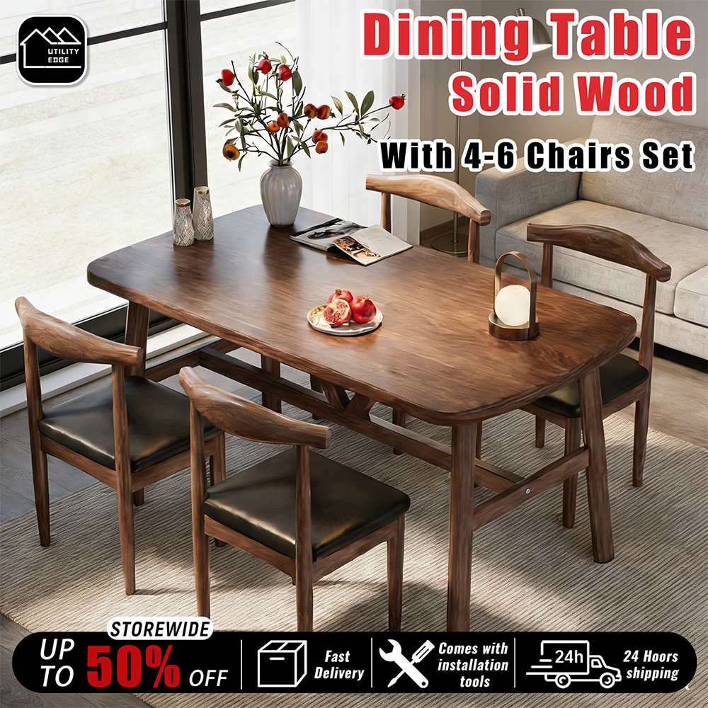 Dining Table Solid Wood With 4-6 Chairs Set Home Stable For Kitchen100/120/140CM