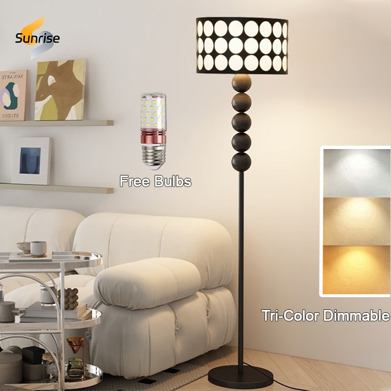 Floor Lamp Retro Black Tall Lamps Tri-Color Standing Lamp with Foot Switch for Living Room Bedroom
