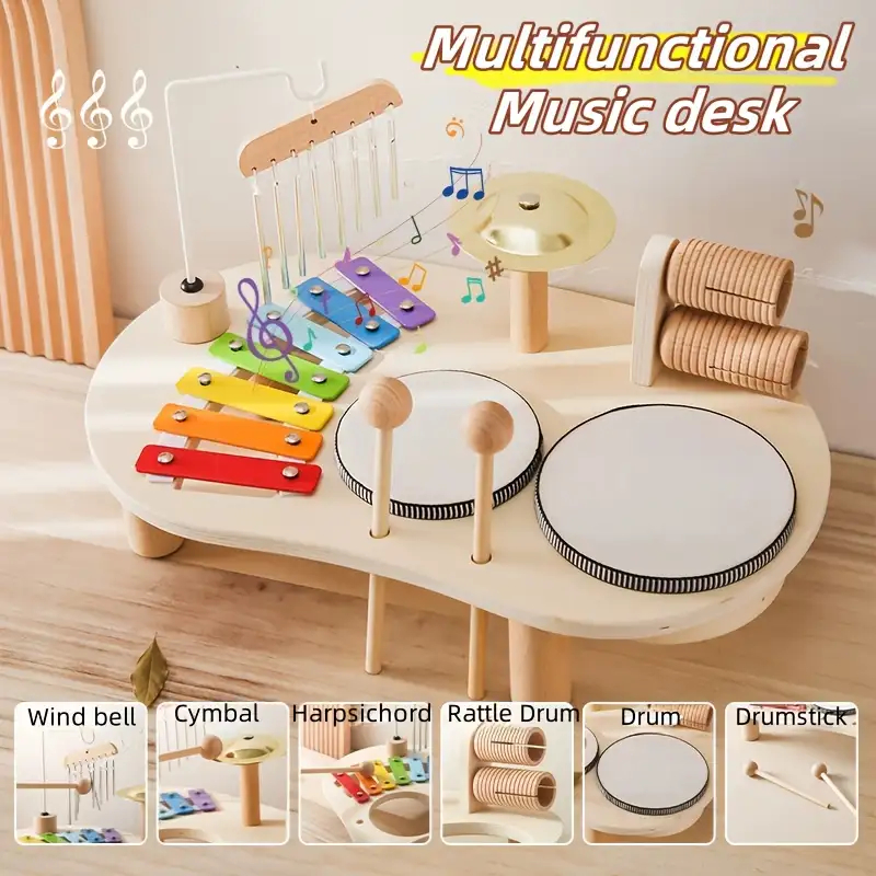 Benston Toddler Drum Set Kids Musical Instruments 7 in 1 Baby Musical Toy Montessori Xylophone Toys