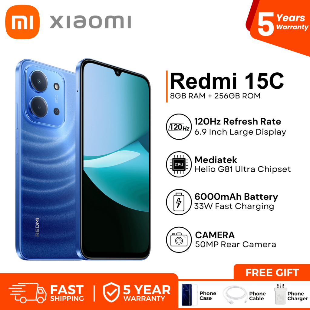 Redmi 15C 8GB RAM + 256GB ROM l 6.9" Display l NFC l 6000mAH + 33W Fast Charge | Local Warranty