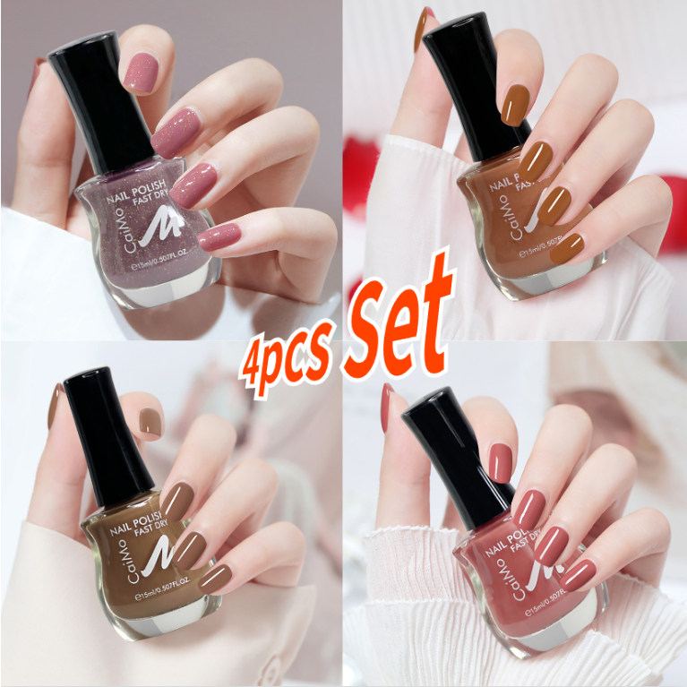 Nail Polish Set 3pcs 4pcs Set Nail Polish 15ML Nude Red Nail Polish Primer Topcoat Nail Care Set