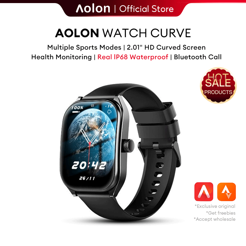 Aolon Curve Smart Watch Bluetooth Call Health Monitoring Smartwatch For Men Women IP68 Waterproof