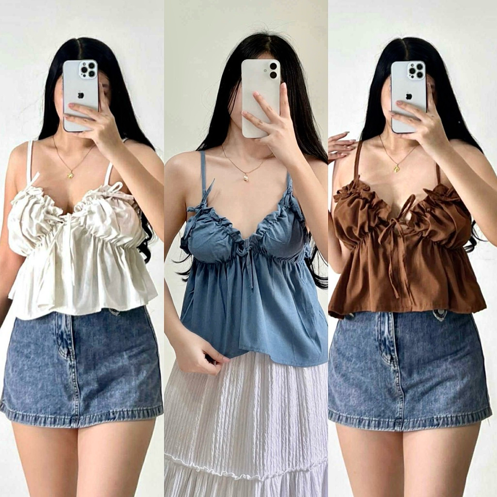CANDY STRAPPY BUSTIER COTTON LINEN Garter Top with Ribbon