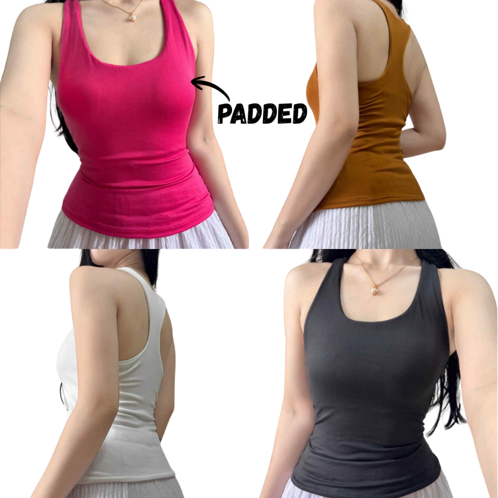 Racerback Tops for Women Padded Basic Tank Top Sleeveless Blouse Double Lining Casual Fit Cotton