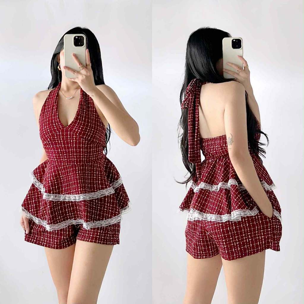 Halter Neck Layered Mesh Casual Terno Short with Two Pockets Sleeveless | DA&ABOUT THE FIT (Serenity