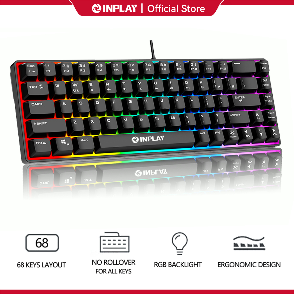 Inplay BK680 RGB Gaming Keyboard Rainbow Light Waterproof Smooth Membrane Keyboard For PC Laptop