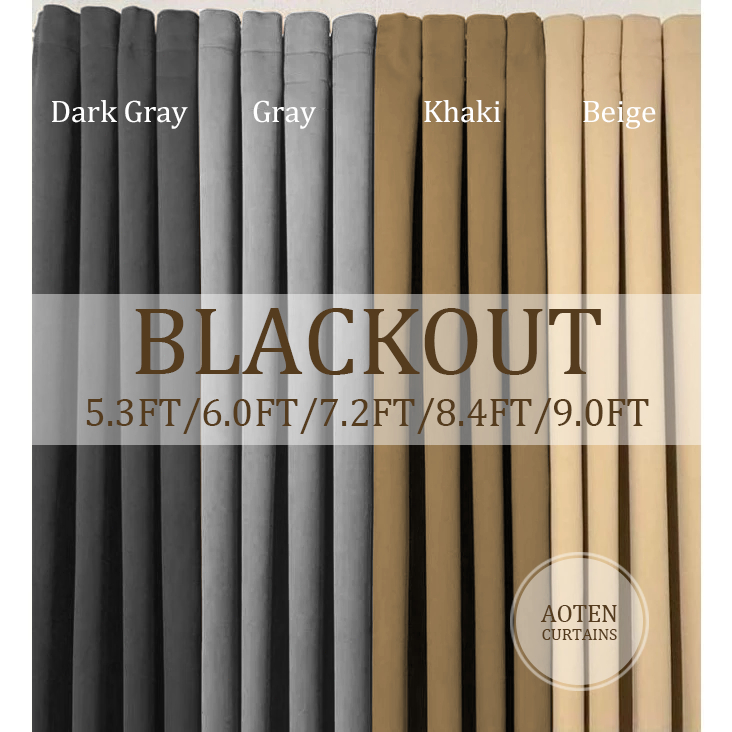 5ft/9ft 100% Blackout Curtains with Black Liner Light Beige Grey Modern Ring HIGH QUALITY Curtains