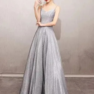 Star Sky Evening Dress New Purple Shiny Dress V-Neck Strap Evening Party Long Maxi Gown graduation