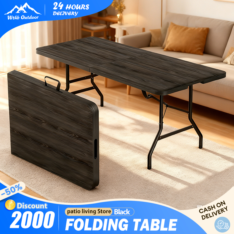 Wthb Outdoor Heavy Duty 6FT Folding Table For Business Outdoor Camping Steel Legs Picnic Dining Desk