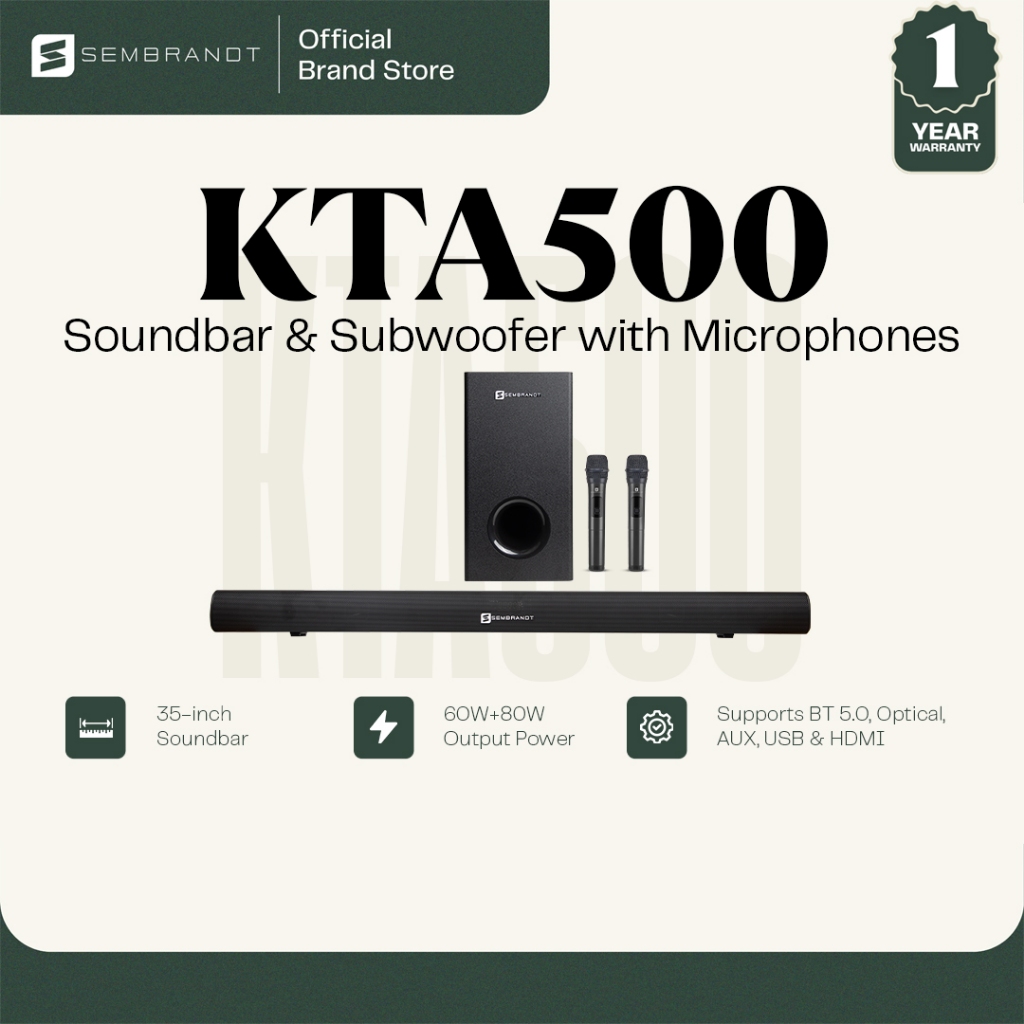 Sembrandt KT-A500 Soundbar and Subwoofer with Wireless Microphones - Black