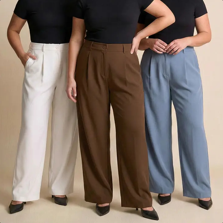 Korean High Waist Wide Leg Pants Women Flowy Straight Slacks Loose Casual Floor-Length Trousers