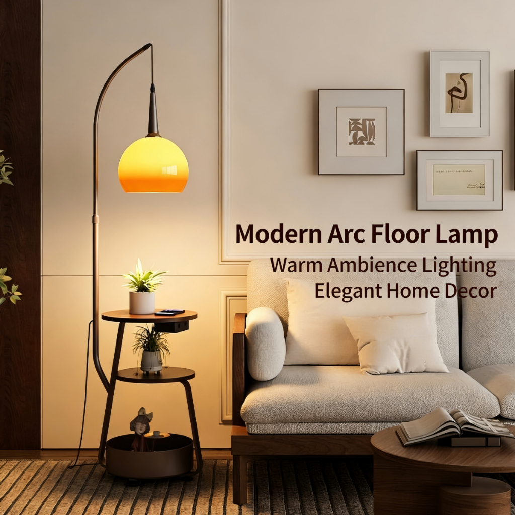 Vintage Living Room Floor Lamp with Table Sofa Side Bookshelf Fishing Lamp Decoration Bedside Teak