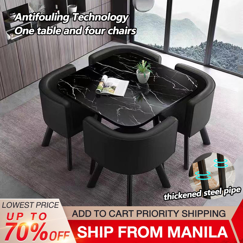 BAIERDI 80CM + four stools dining table set small round table reception table family dining table