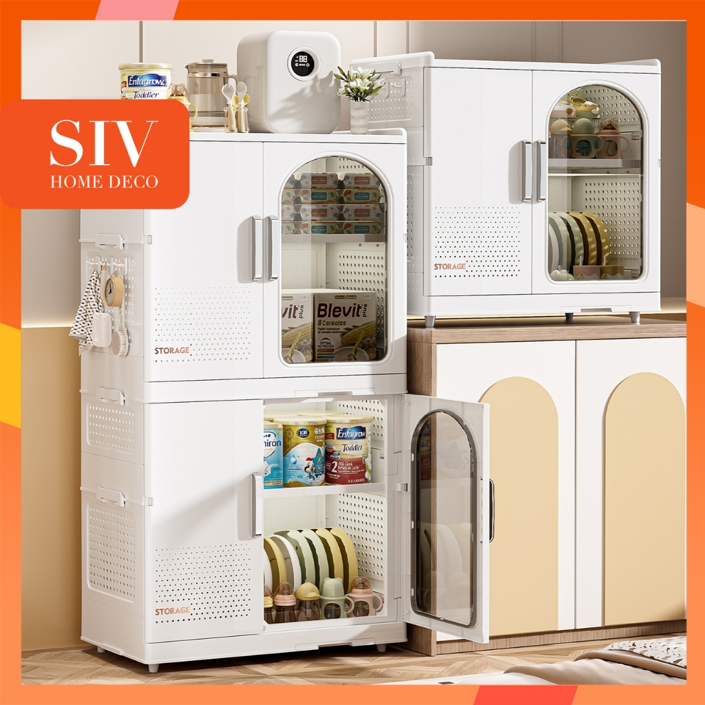 【50cm XL Version】SIV Plastic Dish Cabinet Foldable Dish Drainer Plates Bowls Drying Rack With Cover