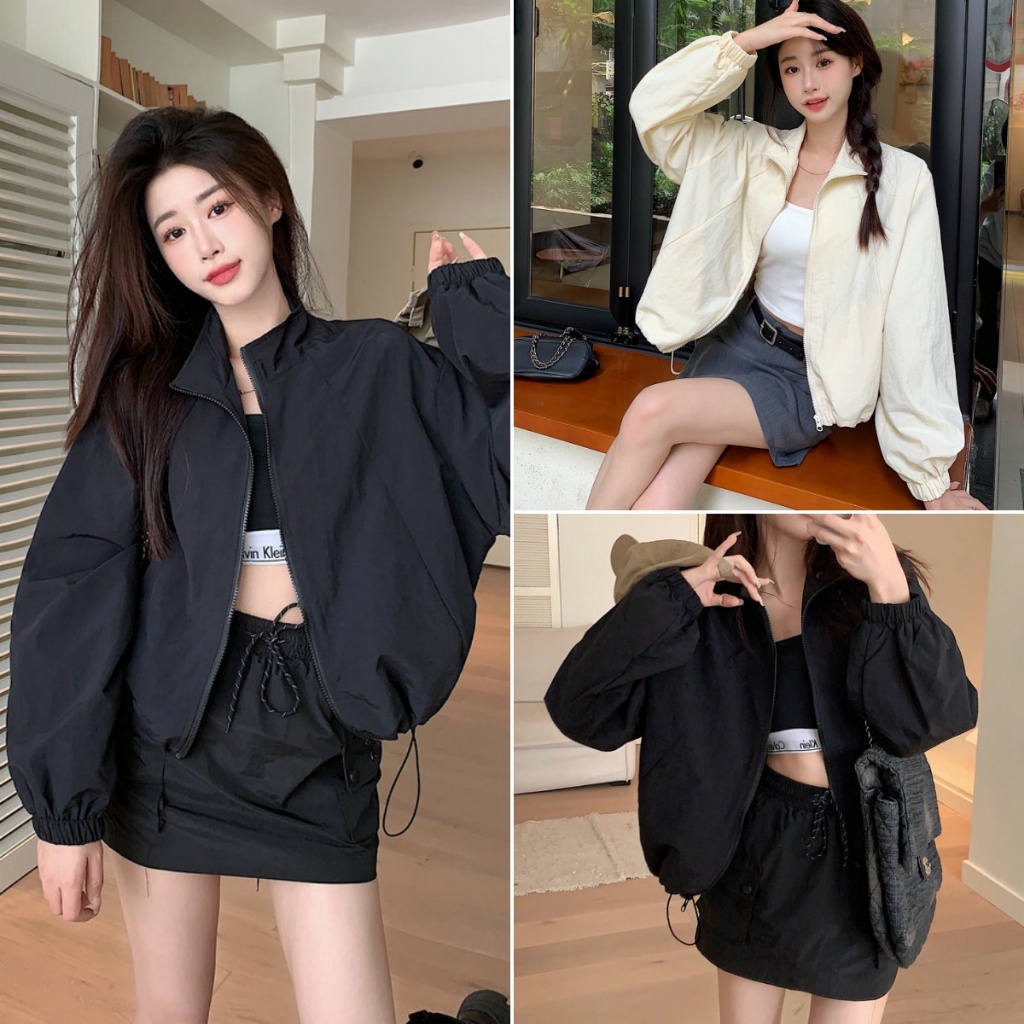 Hotgirl Casual loose women's jacket plus size Street basic drawstring solid color long-sleeved tops