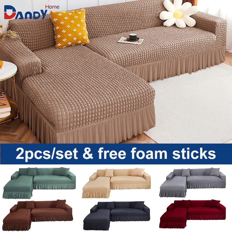 Seersucker Elastic sofa cover 1/2/3/4 seat cover L-shaped sofa cover stretchable