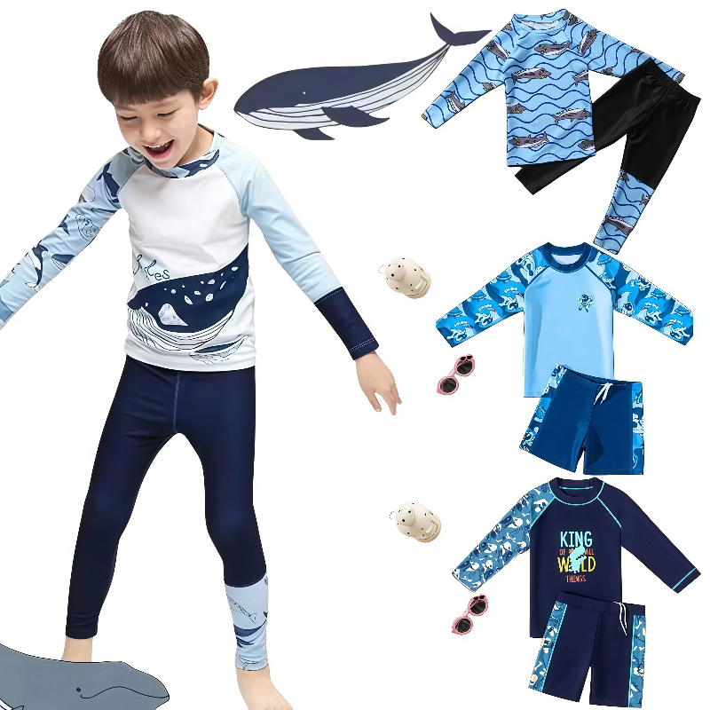 2PC Long Sleeve Rashguard Set Kids 3 13Y Cute Printed Design Quick Dry Long Sleeve For Kids Boy Rush