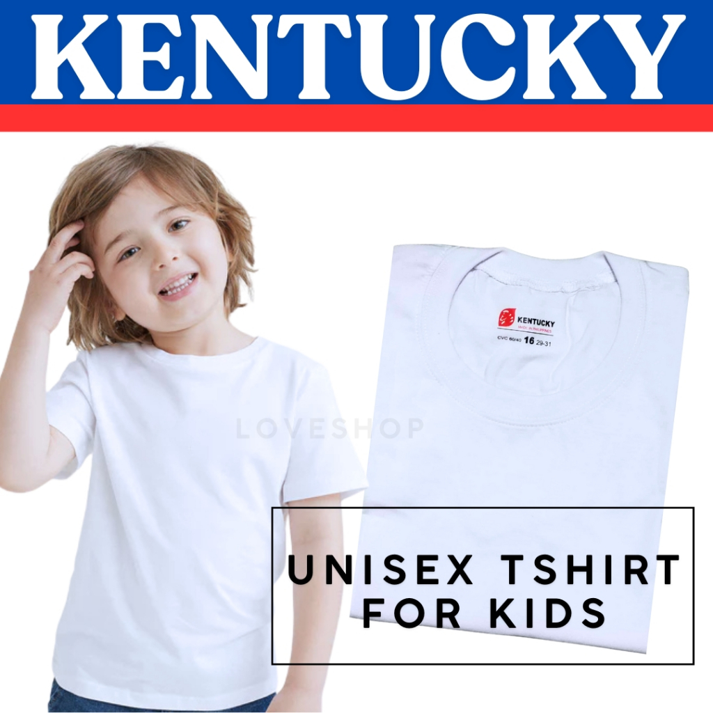 Original Kentucky Plain White Round Neck T-shirt for Kids (100% Cotton)