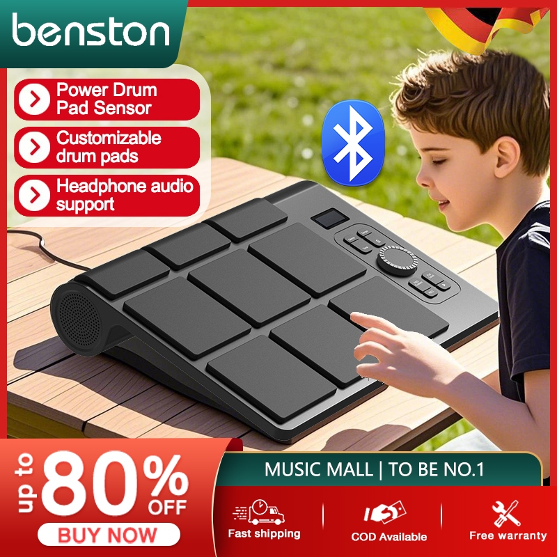 Electronic Drum Pad 9 Velocity-Sensitive Pads, Color Lights, MIDI Support, Portable Tabletop Design,