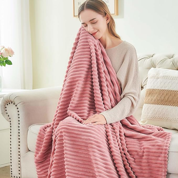 Ribbed Blanket Design Double Queen And King Size Soft & Plain Colors Kumot Microfiber