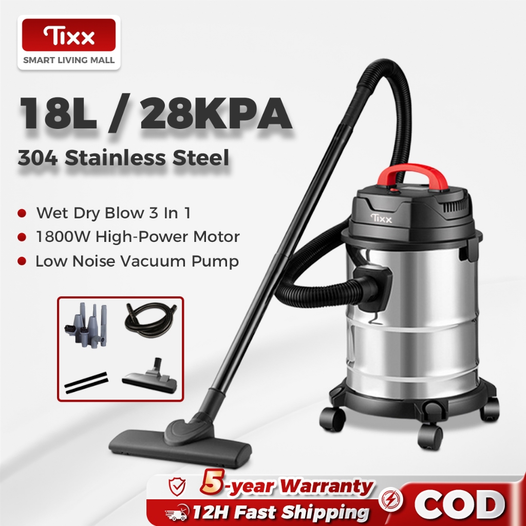 Tixx 304 Stainless Steel Vacuum Cleaner for Home Wet and Dry Blowing 3 In 1 18L for Car/Sofa/Floor