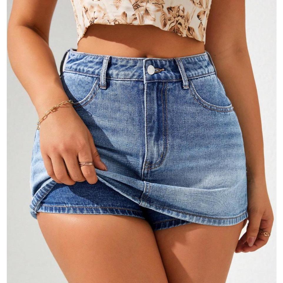 [VICKY JEANS]Korean High Waist Plus Size A-line Denim Skort Skirt Women Fashion Mini Skirt Jeans