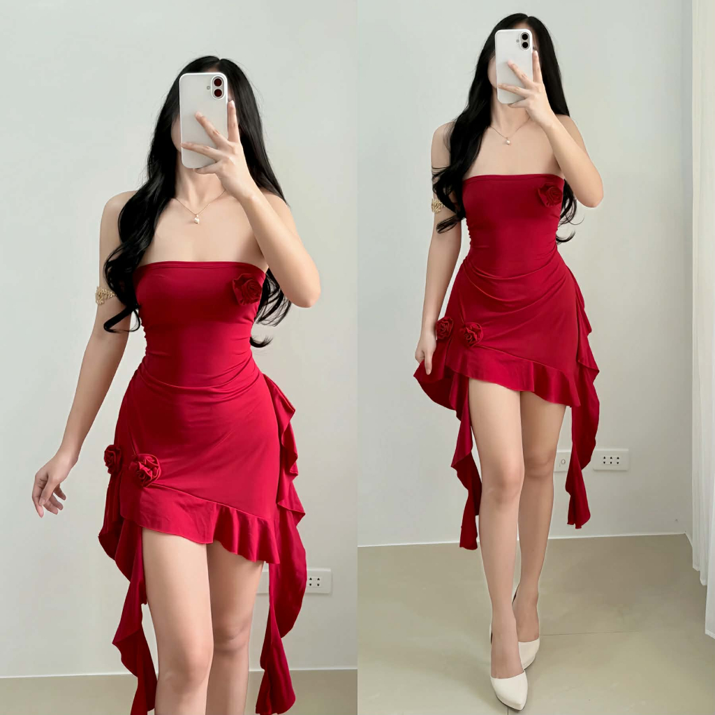 DBS KIRA BODYCON TUBE Dress ROSE DESIGN Cotton Spandex Fabric SMALL to LARGE Casual Sexy Cute Korean