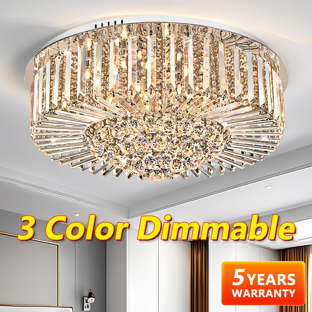 ​Premium Crystal Chandelier Ceiling Light - Aesthetic Modern 3-Color LED​ for Living Room & Bedroom