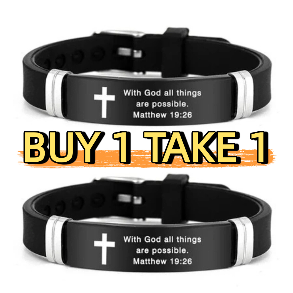 【Matthew 19:26 2PCS】Bible Verse Bracelet Couple Buy 1 Take 1 Stainless Steel Bracelet Gift For Men