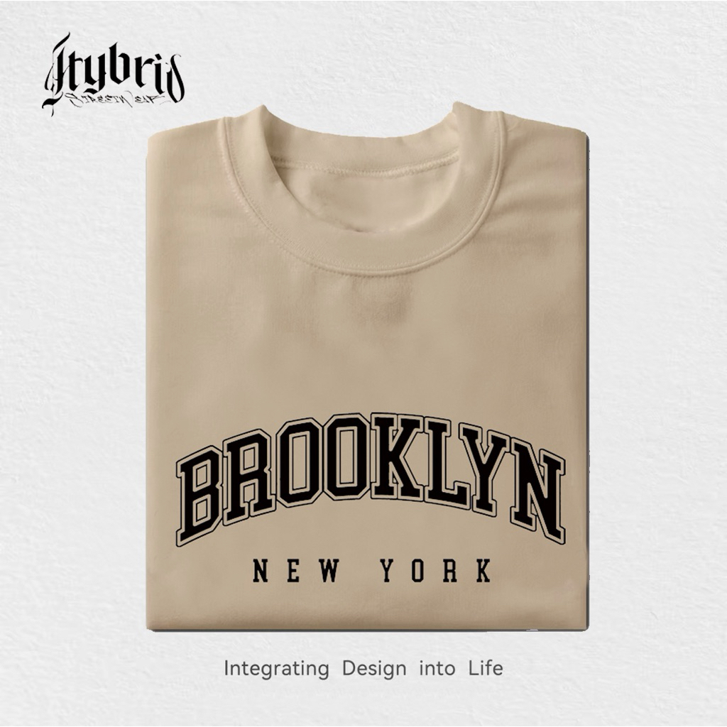 Brooklyn Letter Print T-shirt For Men Women Khaki Oversized Casual Unisex Tees