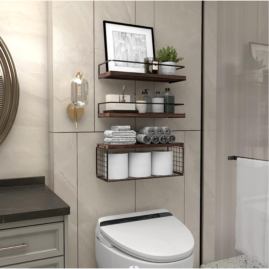 Wooden Hanging Bathroom Shelf Organizer Rust Towel Rack Shower room Bathroom Organizer Shelves Rust Towel Hanger Bathroom Accessories Bathroom Shelf