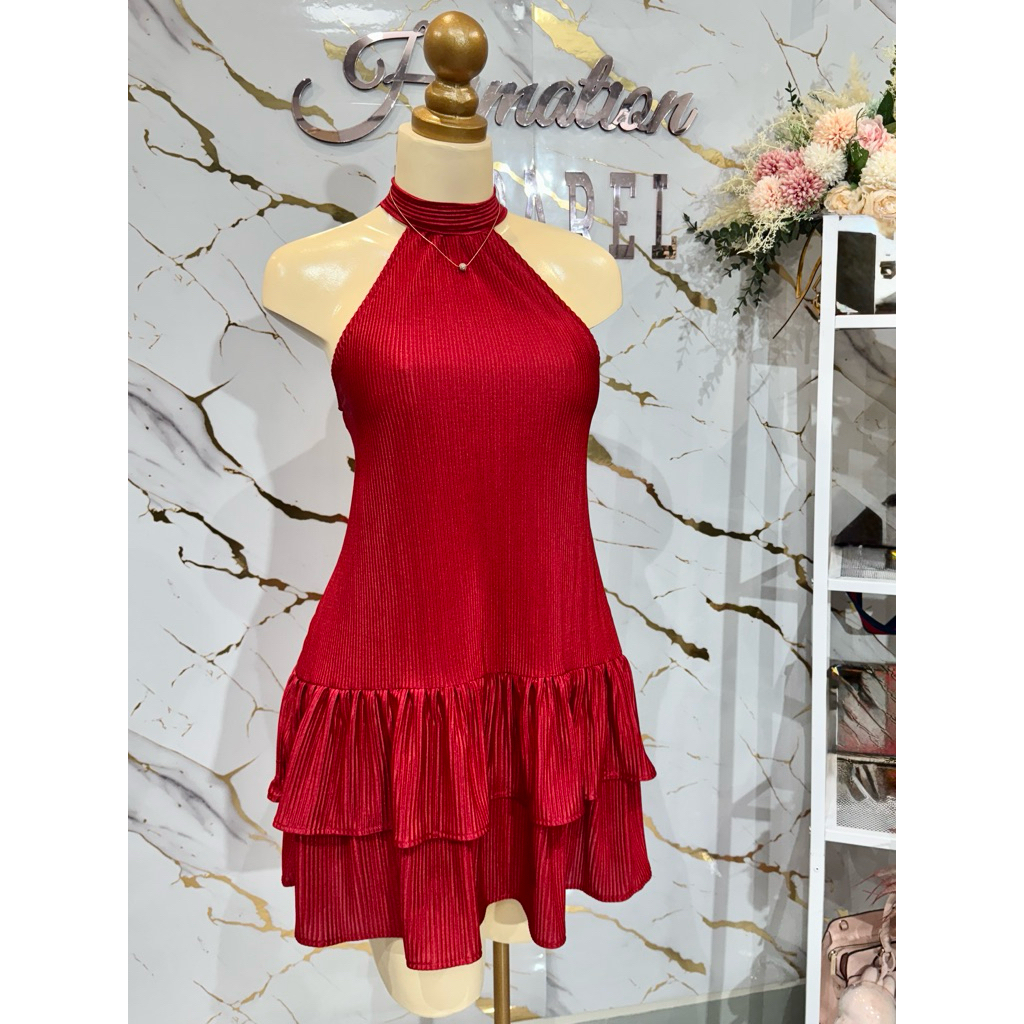 plus size Casual dress high tapered neckline layered pleated flowy loose casual elegant dress ATHENA