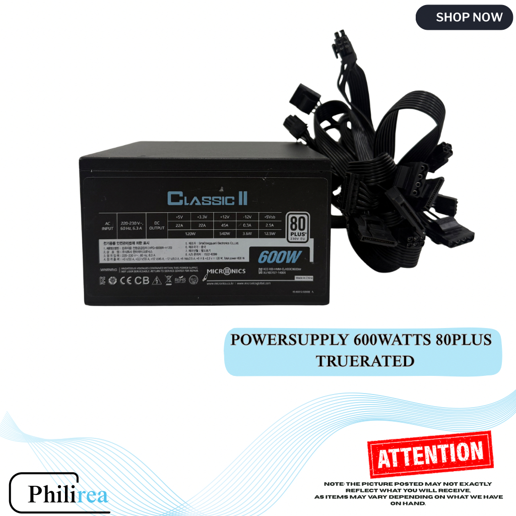 <True Rated Power Supply 500W 600W 800W 80+,,600W 80+,500W 80+PSU (COMPUTER PARTS) > HEAVY DUTY