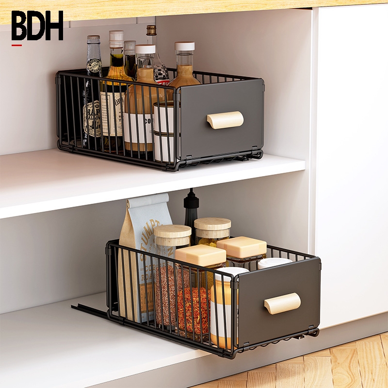 BDH Pull Out Kitchen Organizer - 2 Layer Basket for Cabinet, Perfect for Small Filipino Kitchens Pull Out Cabinet Organizer Pull Out Storage Basket Kitchen Organizer