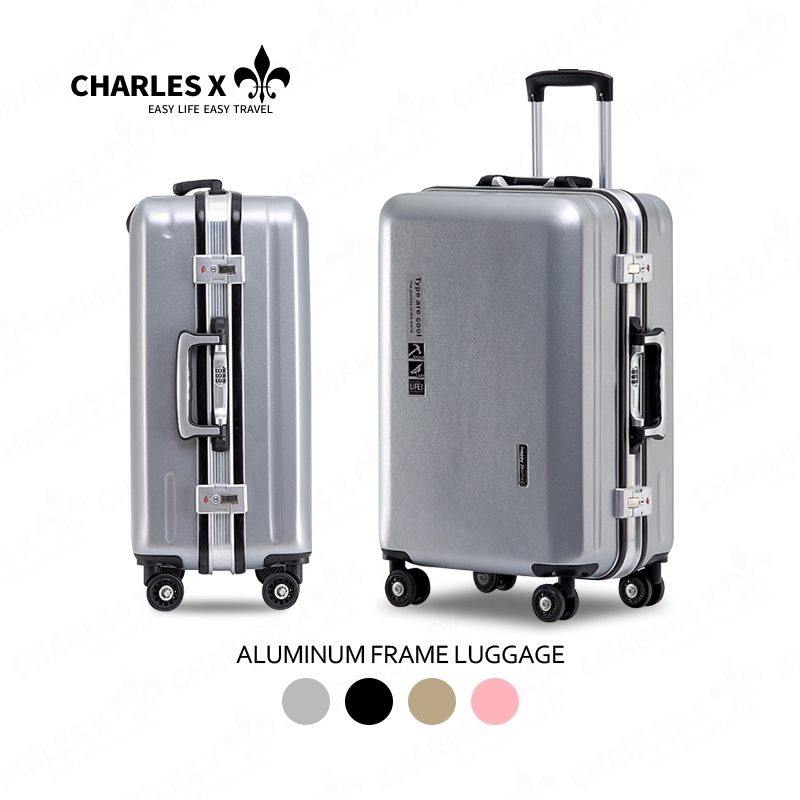 CHARLES X 20/24 inch Aluminum Luggage USB Suitcase Luggage Double Buckle Luggage Anti-theft Suitcase