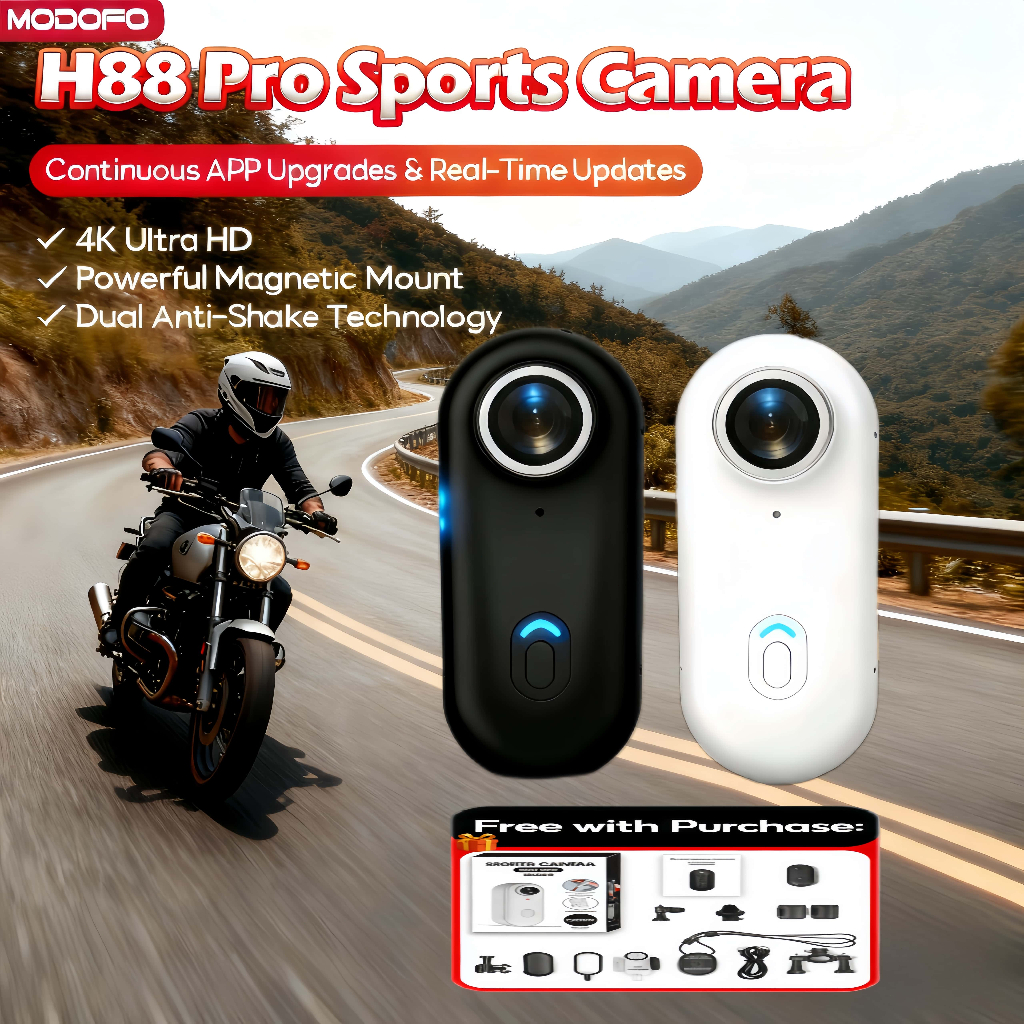 MODOFO Mini Action Camera Waterproof HD WiFi Camera For Live Portrait Mode& Vlogging Camera