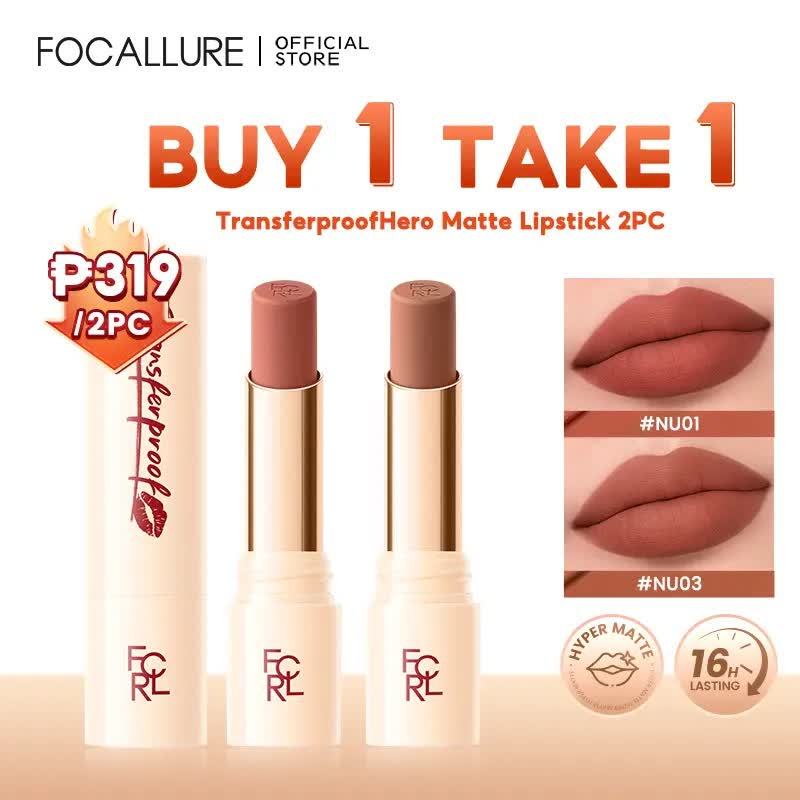 【BUY 1 TAKE 1】FOCALLURE Transferproof Hero Matte Lip Tint Lipstick Waterproof Long Lasting