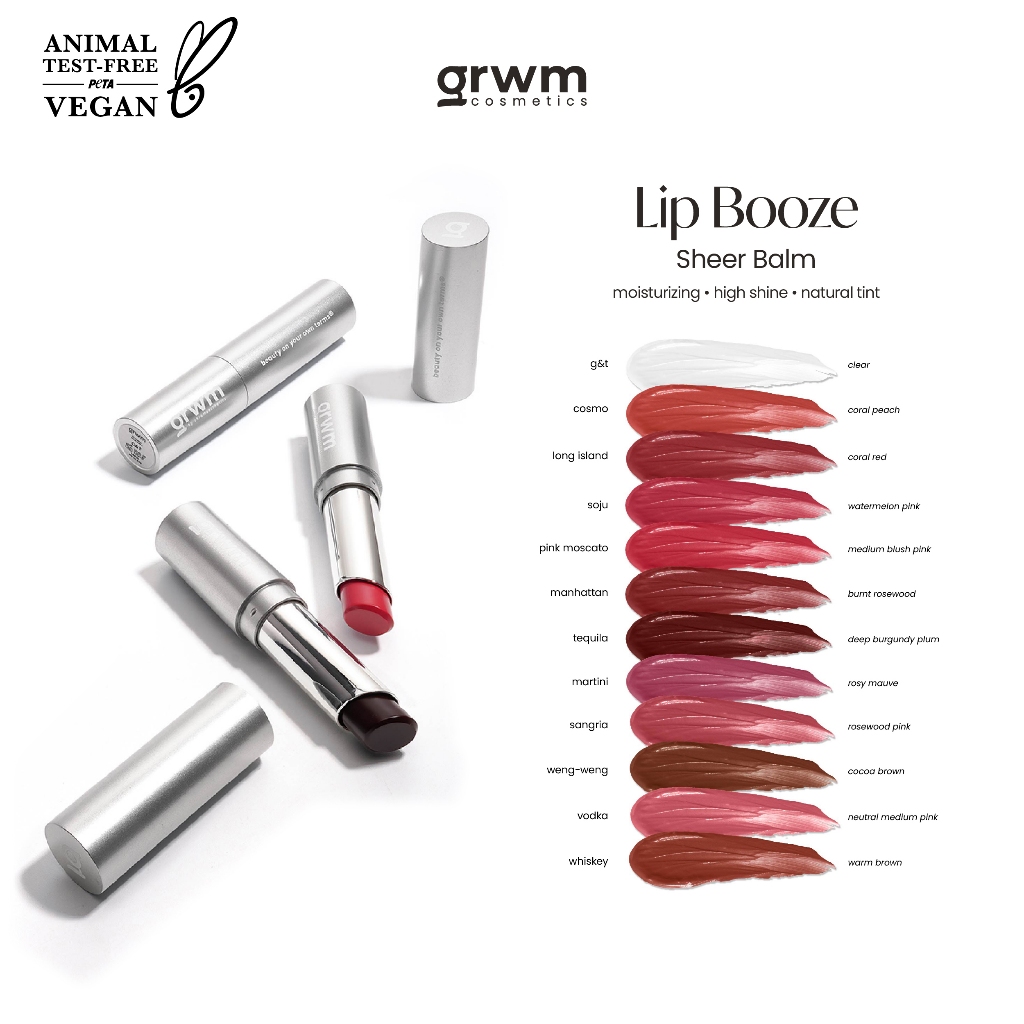 GRWM Cosmetics Lip Booze - Tinted Sheer Balm [moisturizing, high shine, natural tint]