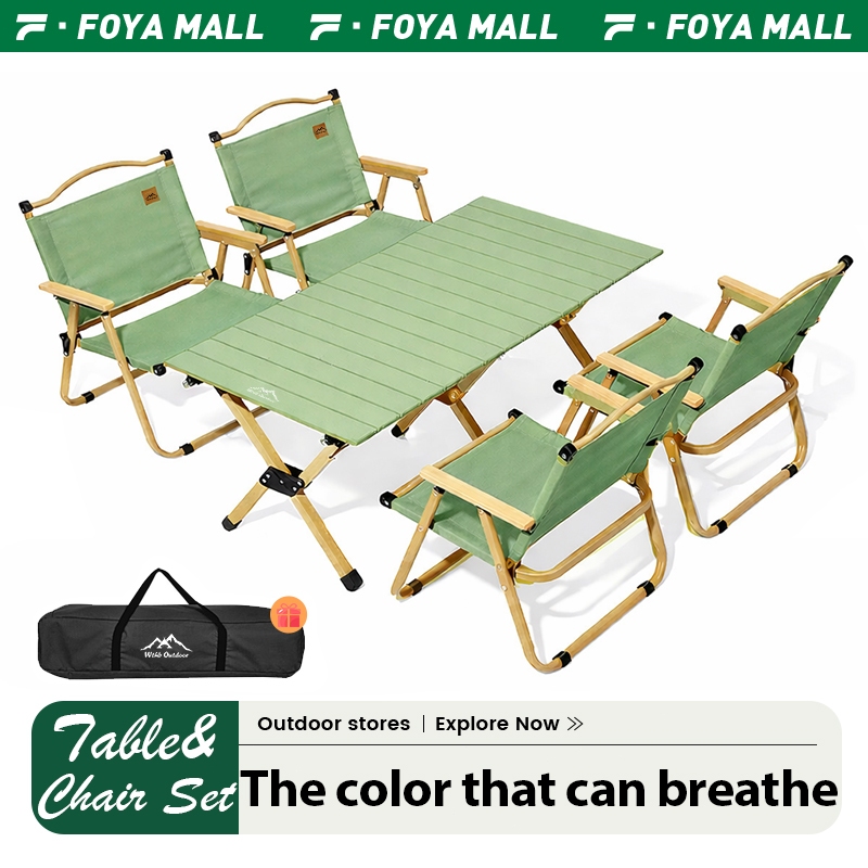 【FOYA】Camping table, camping chairs, Green camping set for 2-4 people Folding tables and chairs
