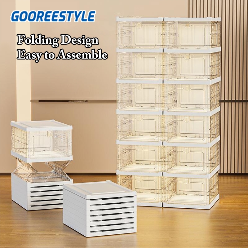 gooreestyle Foldable Shoe Box Shoe Rack Cabinet Transparent Storage Organizer Installation-Free