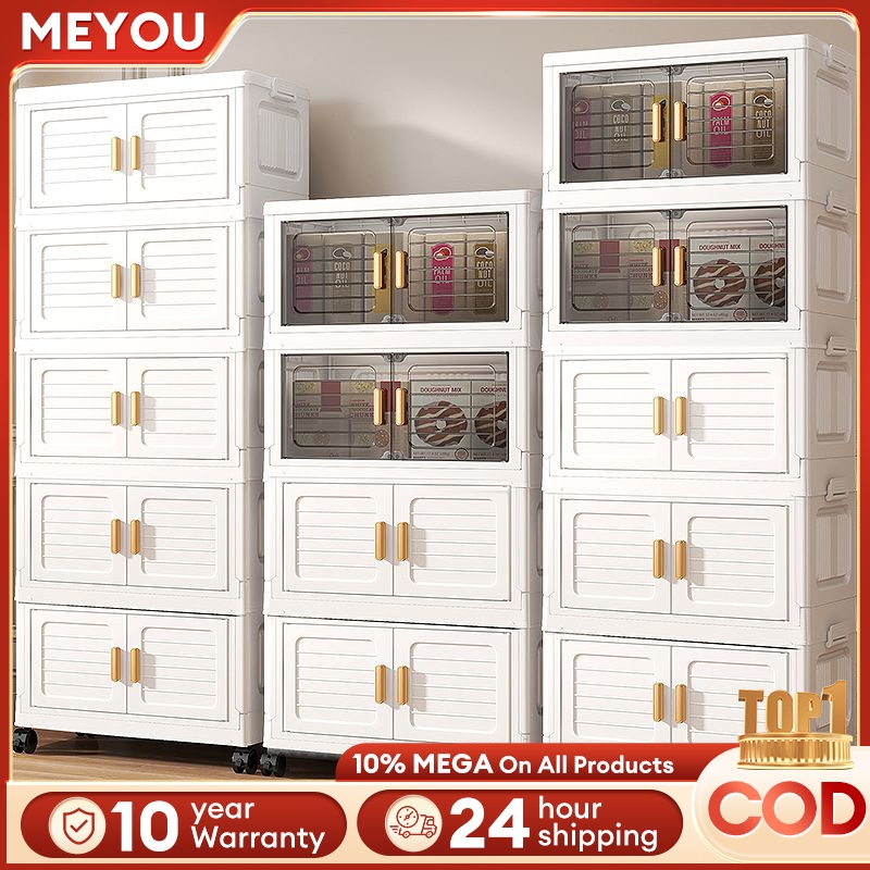 MEYOU Foldable Cabinet Durabox Storage Cabinet with Wheels Plastic Mini Folding Storage Box