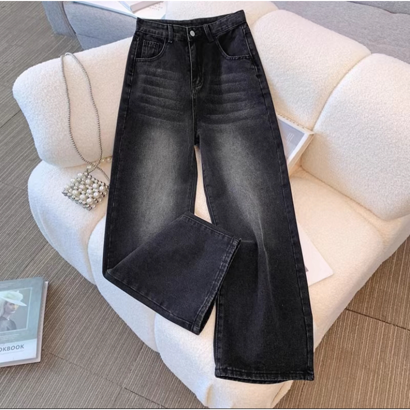 Black High Waist Baggy Wide Leg Denim Jeans For Women Womenswear Big Size Pants Elastic Casual Chic