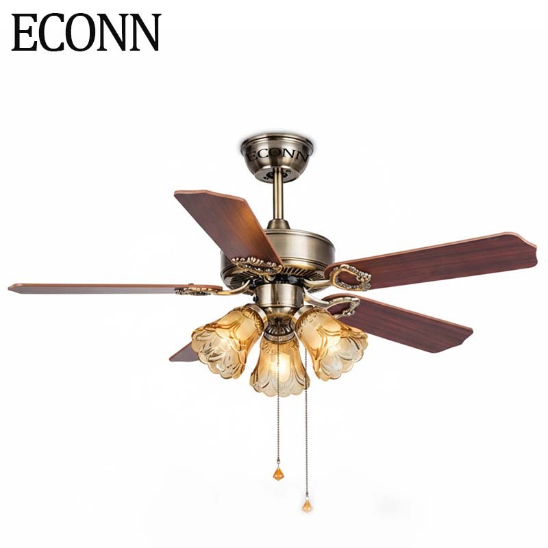 ECONN Ceiling Fan With Light and Remote Control Retro Ceiling Chandelier for Dining Living Room