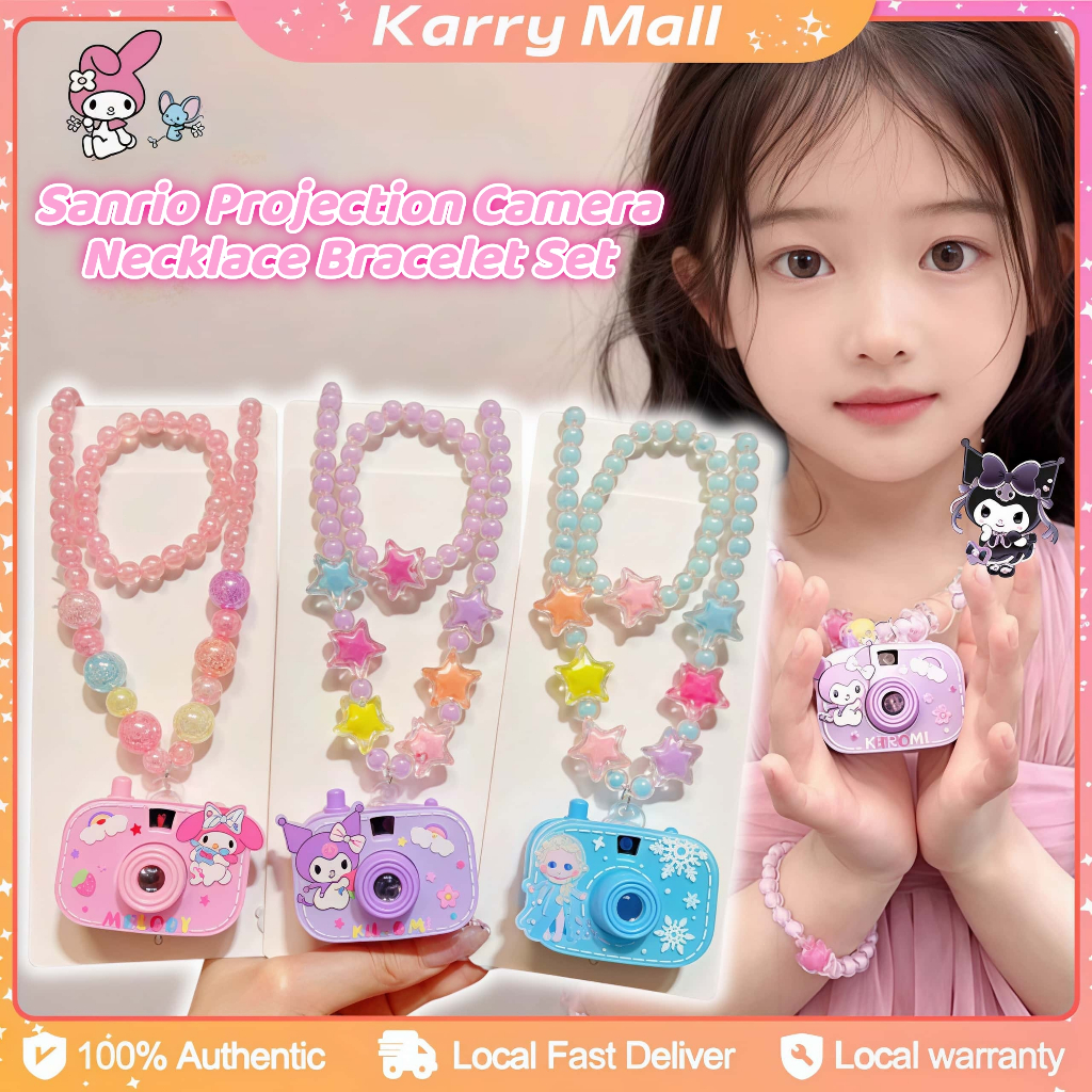 Sanrio Necklace Bracelet Set with Projection Camera Girl Jewelry Toy Kuromi Beaded Necklace Kid Gift
