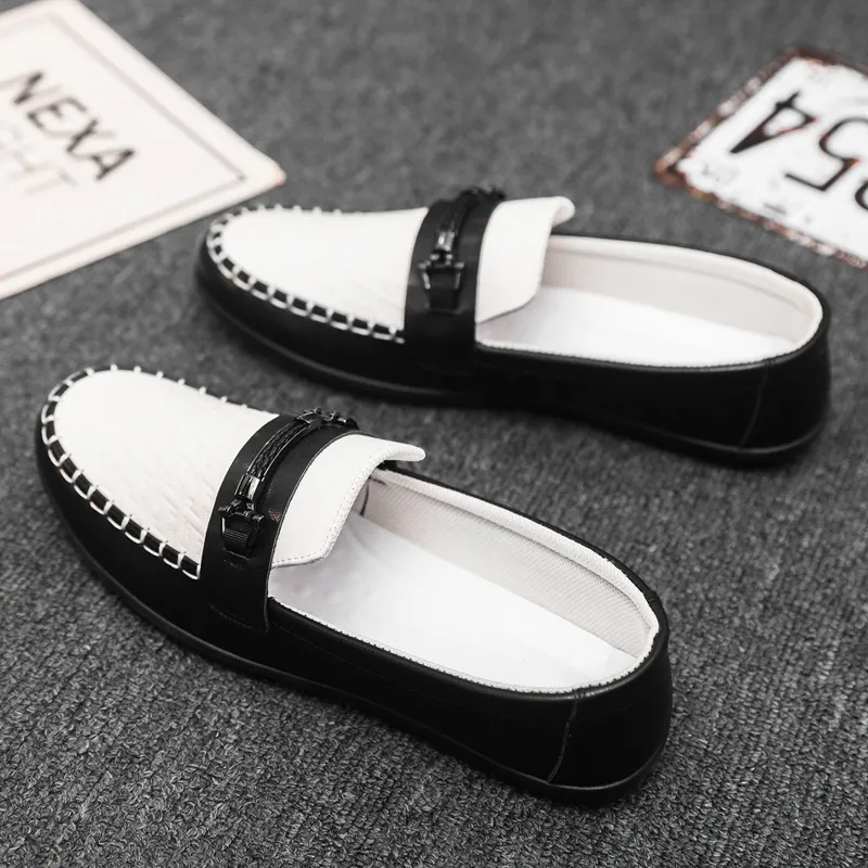 Fashion Black Shoes For Men Loafers Slip-On School Shoes For Men Casual Two Tone Leather Shoes