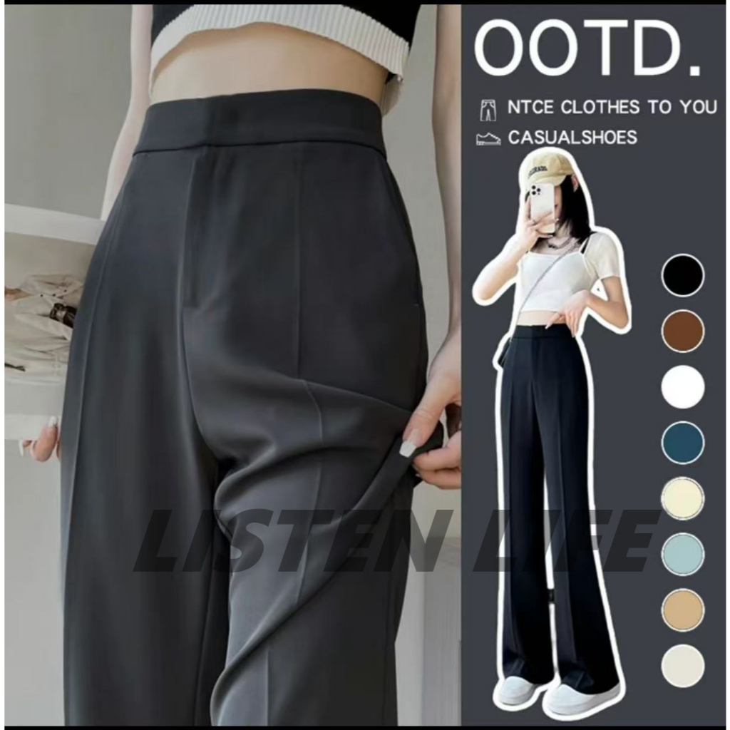 Womens Highwaist Wide Leg Zipper Back Closure Classy Womenswear Office Casual Trousers 38203